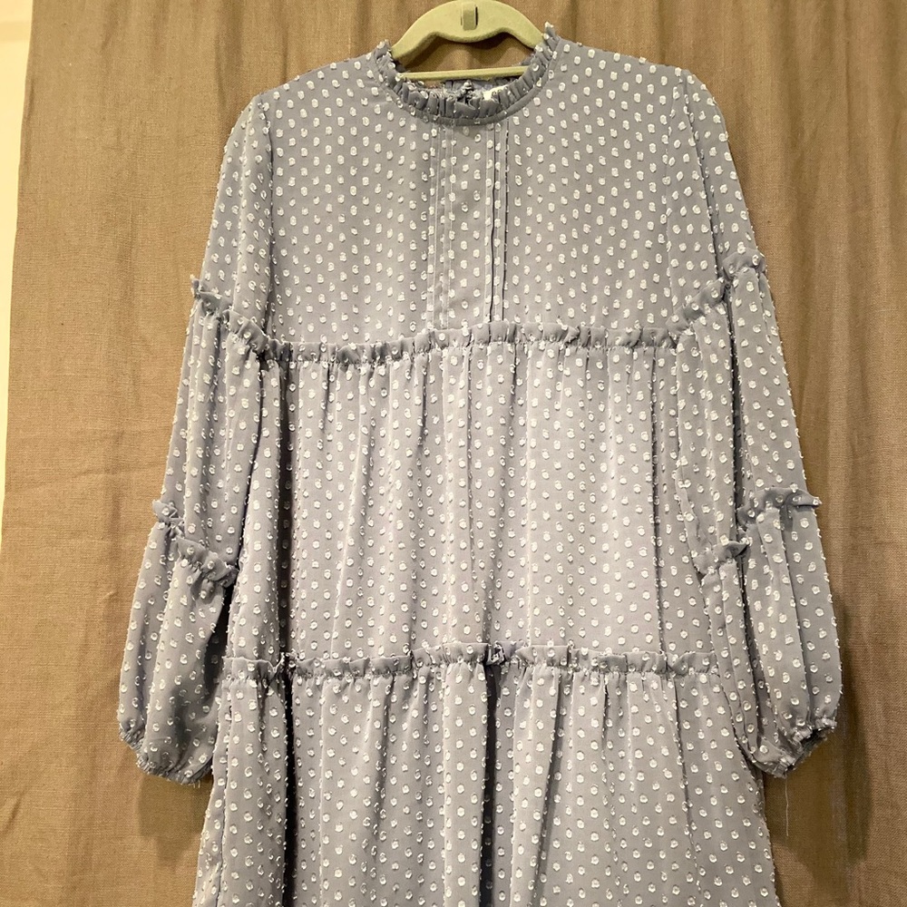 Solution long sleeve blue dot dress